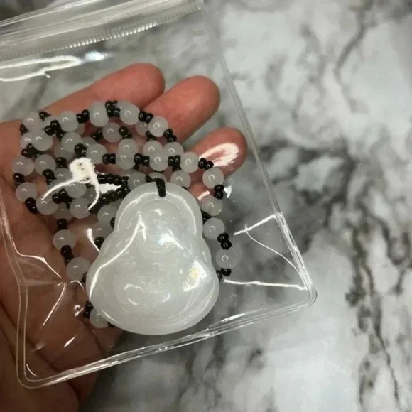 White JADE Hand Carved Maitreya Buddah Pendant Necklace - Picture 6 of 6